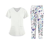 Nurse Uniform Unisex Uniforms Men Women Nursing Beauty Costume Nurse Scrubs Sets Doctor Dentist Workwear Clinical Tops Pants(White,L)