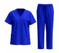 Nurse Uniforms Women Set Solid Color Quick-Drying Lightweight Workwear V-Neck Short Sleeve Pullover Tops with Multi Pockets Drastring Waisted Wide Leg Trousers