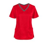 Nurse Uniforms Women UK Beauty Salon Graphic Nurses Top Work Tops Mock Wrap for Career Day Beauty Tunic Uniform Uniform Mock Wrap Workwear Costumes Healthcare Tunic Ladies Scrub Top Red