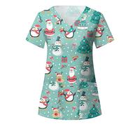 Nurse Uniforms Women UK Doctors Hospital Beauty Salon Xmas Reindeer Nurses Top V Neck Work Wear Tops Santa Print Care Uniform V Neck Work Tunics Utility Shirt Scrub Tunic Top