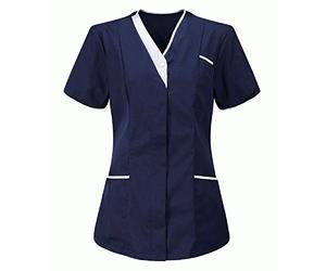 Nurse Uniforms Women UK Housekeeping Mock Wrap Classic Fit Beauty Salon Solid Color with Pockets Scrub Tops for Women UK Wrap Mock Classic Fit Cat Grooming Doctors Hospital Solid Color Spa Nail Salons