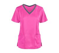 Nurse Uniforms Workwear V Neck Care Work Shirt Utility Shirt Care Uniform Ladies Scrubs Uniforms Women UK Utility Shirt Short Sleeve Classic Fit Nurses Top Cat Grooming for Career Day Watermelon Red
