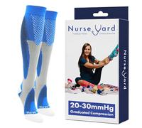 Nurse Yard Compression Socks for Nurses - Women & Men - 20-30mmHg Graduated Compression, For Medical Staff, Athletes - 1 Pair, Blue, L-XL
