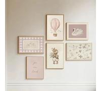 Nursery Decor Canvas Wall Art 6 Pcs Light Pink Girls Room Decor Bunny Flower Swan Wall Prints Floral Prints Preppy Posters for Nursery Girly Apartment Decoration (8x10in, Unframed)