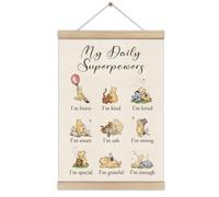 Nursery Decor - Cute Bear Affirmations Wall Art, My Daily Superpowers Posters Hanger Frame for Baby Toddler Kids, Christmas Birthday Gifts for Women Coworker Best Friend Besties Jio Jio Chan Decor36