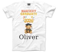 Nursery Graduation Tshirt - Personalised Nursery Graduate 2026 Toddlers & Kids Unisex T-Shirt - Custom Name Top Leaving Preschool Starting School Leaver Party Last Day Tee 2-3 Years White
