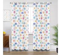 Nursery Kitchen Curtains for Windows - Cartoon Moon Cloud Stars Polka Dot Kids Blackout Eyelet Curtain 54 Drop, Short Curtains for Bedroom, W46 X D54, 2 Panels Drapes Home Decor