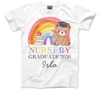 Nursery Leaver Tshirt - Personalised Nursery Graduate 2026 Rainbow Toddlers & Kids Unisex T-Shirt - Custom Name Top Leaving Preschool Starting School Graduation Party Last Day Tee 3-4 Years White