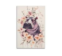 Nursery Nature Wall Art, Hippo Watercolor Scenery Hanging Paintings Poster, Vivid Wild Animal Artwork for Home Stylish Wall Layout And Indoor Decoration 16x24inch(40x60cm)