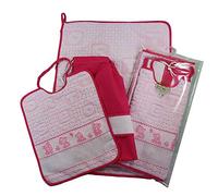 Nursery/Nursery Set for Embroidery Teddy Bear 3 pieces: sponge bib with elastic cm.28x32, towel cm.40x55 and bag cm.34x38: 100% Cotton Made in Italy (Pink)