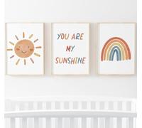 Nursery Rhyme Prints | You Are My Sunshine | Set of 3 | Boho Rainbow Sun | Children’s Bedroom Prints | Frames not Included (8x10 Inch)