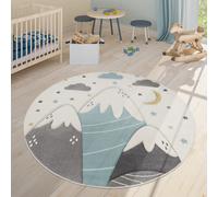 Nursery Rug Childrens Rug Mountain Motif Stars Clouds 3D
