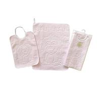 Nursery School Buddy Set 2 Pieces: Terry Cloth Bib with Elastic Band 26 x 34 cm and Towel 40 x 50 cm Complete Nursery - 100% Cotton Made in Italy (Pink)