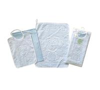 Nursery School Buddy Set 3 Pieces: Terry Cloth Bib with Elastic 26 x 34 cm, Towel 40 x 50 cm and Bag 32 x 37 cm - 100% Made in Italy Cotton (Light Blue)