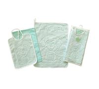 Nursery School Buddy Set 3 Pieces: Terry Cloth Bib with Elastic Band 26 x 34 cm, Towel 40 x 50 cm and Bag 32 x 37 cm - 100% Made in Italy Cotton (Water Green)