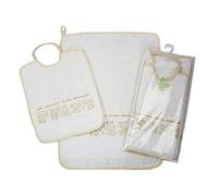 Nursery school maternity set to be embroidered GIUNGLA 2 pieces: sponge bib with elastic cm.28x33 and towel cm.40x52 Complete asylum with aida for embroidery cross stitch Cotton 100% Made in Italy