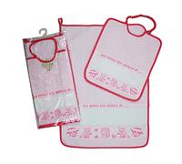 Nursery school set to embroider friends of the forest 2 pieces: terry cloth bib with elastic 28 x 32 cm, towel 40 x 55 cm with ethamine band, 100% Made in Italy cotton (pink)