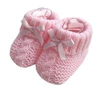 Nursery Time Baby Boys Girls 1 Pair Knitted Booties Soft Newborn Knitted Booties with Bow 116-354 (Pink)