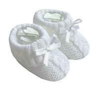 Nursery Time Baby Boys Girls 1 Pair Knitted Booties Soft Newborn Knitted Booties with Bow 116-354 (White)