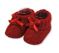 Nursery Time Knitted Baby Booties with Bow - 2 Pairs - Boys Girls 0-3 Months - 10 Colours (Red)