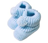 Nursery Time Newborn Baby Boys Girls Booties Baby Knitted Soft Booties with Pom Pom 0-3 Month (Blue - Pom Pom) (116-377)