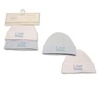 Nursery Time Newborn Cotton Hats 2 Pack Blue 'I Love Daddy'