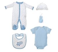 Nursery Time Rocket and Stars Baby 5 Piece Gift Set (0-3 Months) (White/Baby Blue)