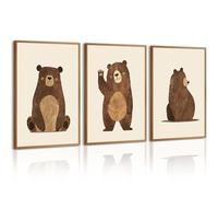 Nursery Wall Art Baby Canvas Pictures Bear Wall Decor Kids Poster Cute Animal Theme Prints Neutral Pictures Woodland Bear Painting Children Artwork for Bedroom Boys Room 16x24 Inch Unframed Set of 3