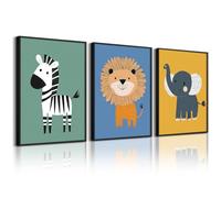 Nursery Wall Art Kids Canvas Poster Safari Wall Decor Baby Pictures Jungle Animal Poster Woodland Cute Prints Neutral Painting Colorful Boho Artwork for Bedroom Palyroom 12x16 Inch Unframed Set of 3