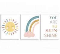 Nursery Wall Art You Are My Sunshine Rainbow Quote Posters Sun Canvas Painting Nordic Print Picture Kids Boy Room Decor-30x40cmx3 Frameless