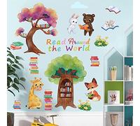 Nursery Wall Decals Decor Reading Animals Tree Wall Stickers Kids Baby Wall Decal Colorful Inspirational Wall Sticker Educational Art Mural Decal for Boys Girls Children Bedroom School Classroom Decor