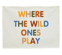 Nursery Wall Decor-Rectangle Banner Flag Poster Wall Decor Present for Nursery Kids Girl Baby Boy-Bedroom Playroom Babyroom Outdoor Decoration-Christmas Gift-Where The Wild Ones Play-28.5"L×20"W