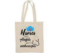 Nurses are Angels with Stethoscopes Natural Cotton Tote Bag White