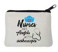 Nurses are Angels with Stethoscopes Neoprene Coin Purse Pouch 10x11cm White