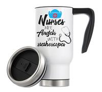 Nurses are Angels with Stethoscopes Vacuum Insulated Thermal Travel Coffee Mug 480ml White