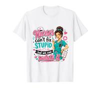 Nurses Can't Fix Stupid But We Can Sedate It Humor Value Graphic T-Shirt, Men, White, L
