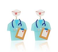 Nurses Day Earrings for Women,Cute Pink Blue Nurses Uniform Nurse Hat Stethoscope Dangle Earrings Acrylic Syringe Earrings Jewelry, Acrylic, No Gemstone