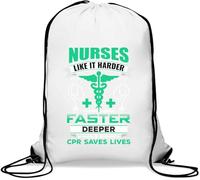 Nurses Like It Harder Deeper Cpr Saves Lives Green Medicine Logo Gym Sack Casual Drawstring Bag White