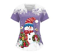 Nurses Uniform Beauty Salon Care Uniform Nurses Top Xmas Graphic Classic Fit Work Wear Tops Scrub Tops for Women Short Sleeve Cat Grooming Utility Shirt Wrap Mock Classic Fit Ladies Scrub Top