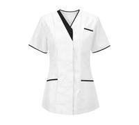Nurses Uniform for Women V Neck Short Sleeve Scrub Tops Ladies Summer Tops Carers Uniform Top Healthcare Tunics for Women Hospital Medical Nurse Uniform Clinic Maid Nurse Protective Clothing Tops