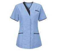 Nurses Uniform for Women V Neck Short Sleeve Scrub Tops Ladies Summer Tops Carers Uniform Top Healthcare Tunics for Women Hospital Medical Nurse Uniform Clinic Maid Nurse Protective Clothing Tops