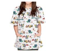Nurse's Uniform Women Working Uniform Tops Cute V-Neck Tees with Pockets Dentist Vet Nurse Surgical Uniforms Nursing(Color7,XXXL)