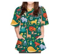 Nurse's Uniform Women Working Uniform Tops Cute V-Neck Tees with Pockets Dentist Vet Nurse Surgical Uniforms Nursing(Color14,XXXL)