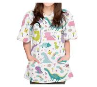Nurse's Uniform Women Working Uniform Tops Cute V-Neck Tees with Pockets Dentist Vet Nurse Surgical Uniforms Nursing(Color2,L)