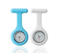 Nurse's Watch with Clip, Set of 2 Nurse Watch, Precise Pocket Watch with Quartz Movement, Glow Pointer, Silicone Case, Lapel Watch for Nurses and Doctors, Heart Rate Monitor Nurse, Splash Water