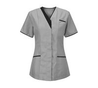 NurseShirts for Women UK V-Neck Short Sleeve Longline Blouses with Pockets Lightweight Summer Casual Loose-fit Nursing-Uniform Tunic Tops Workwear Plus Size Clearance My Orders Gray
