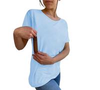 Nursing Breastfeeding Shirts for Maternity Women UK Side Open Pregnancy Comfort Short Sleeve Mama's Boobery Always On Tap Clothes Friendly Zip Tshirts Breastfeeding Tops Maternity Tops (Blue, S)