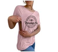 Nursing Breastfeeding Shirts for Maternity Women UK Side Open Pregnancy Comfort Short Sleeve Tops Friendly Zip Tshirts Mama's Boobery Always On Tap Tops Clothes Breastfeeding Shirt,A08 Light Pink,XXL