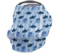 Nursing Cover for Breastfeeding Scarf Super Soft Cotton Multi Use for Baby Car Seat Covers Canopy Shopping Cart Cover Blanket Stroller Cover-Ocean Themed Fish Shark Octopus Starfish