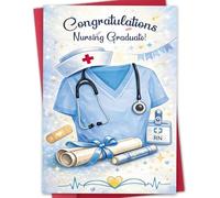 Nursing Graduation Greeting Card, Congratulations Card for Nursing Graduates with Printed Inner Message, RN Graduation Gift, Comes with Luxury Envelope & Gold Seal Sticker